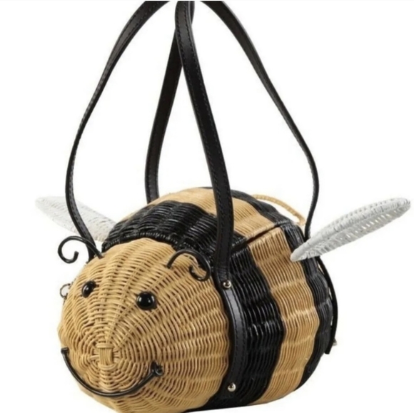 NEW RARE Kate Spade Down the Rabbit Hole Novelty Wicker Bumble Bee Handbag - Picture 2 of 6